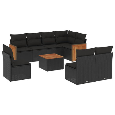 9 Piece Garden Sofa Set with Cushions Black Poly Rattan