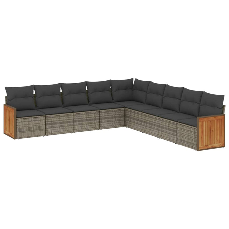 9 Piece Garden Sofa Set with Cushions Grey Poly Rattan