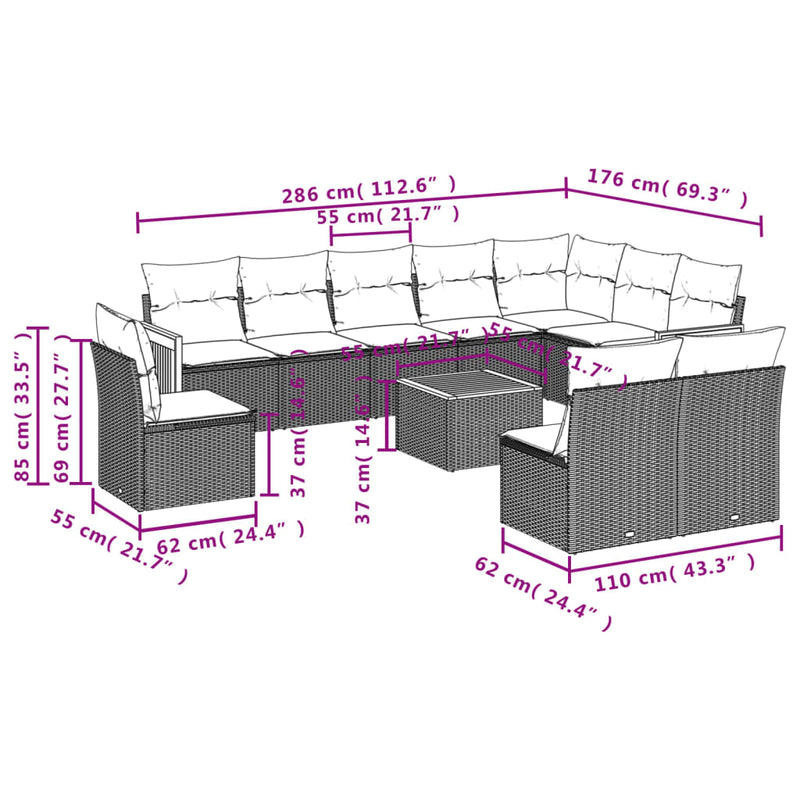 11 Piece Garden Sofa Set with Cushions Beige Poly Rattan