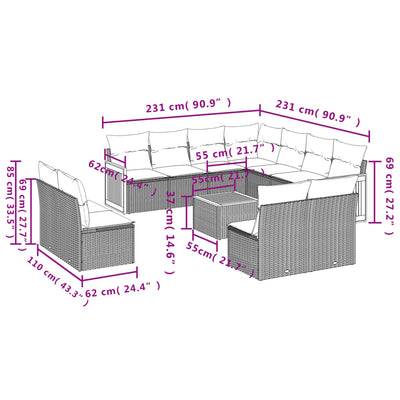 12 Piece Garden Sofa Set with Cushions Beige Poly Rattan