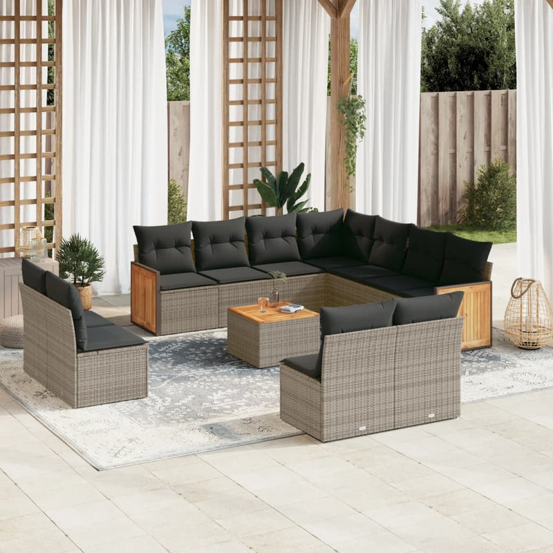 12 Piece Garden Sofa Set with Cushions Grey Poly Rattan