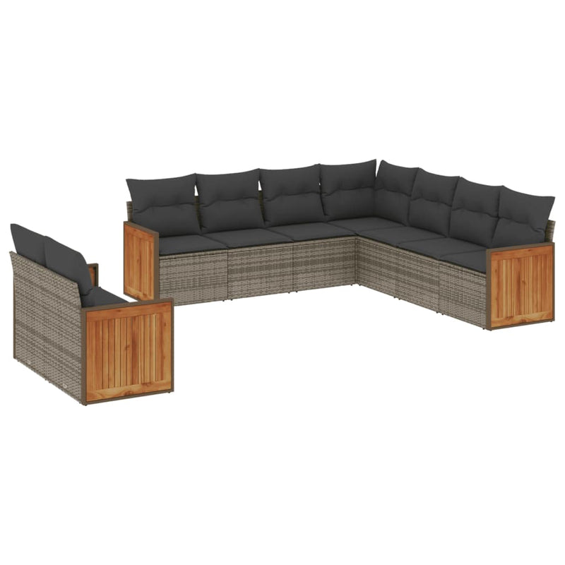 9 Piece Garden Sofa Set with Cushions Grey Poly Rattan