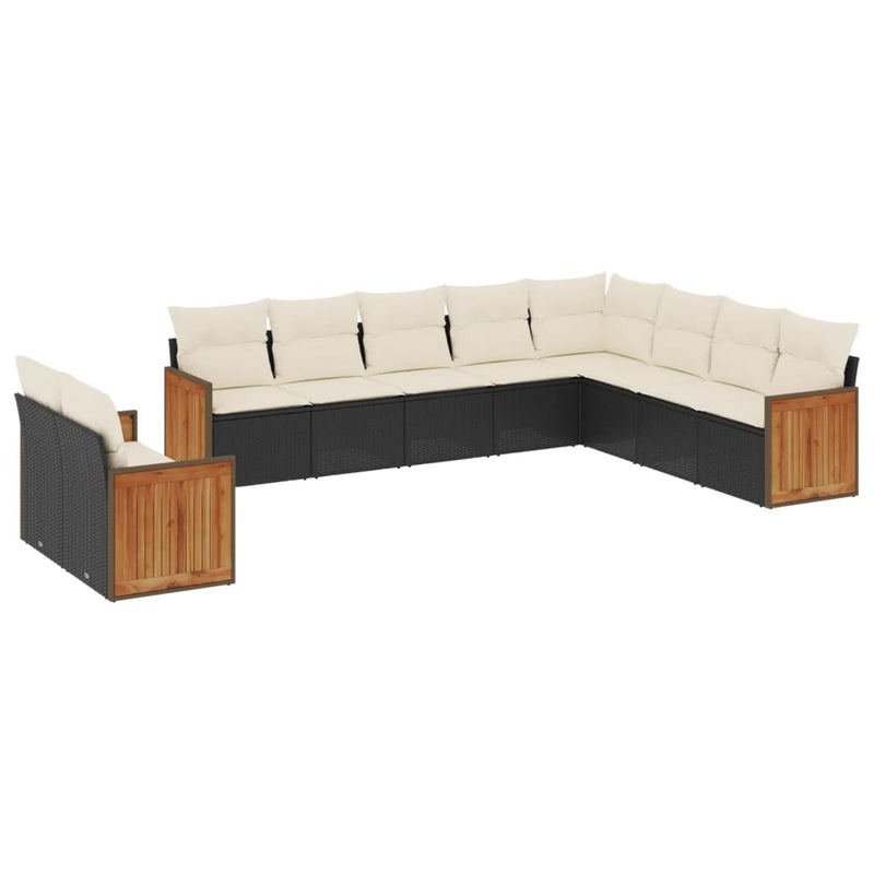 10 Piece Garden Sofa Set with Cushions Black Poly Rattan