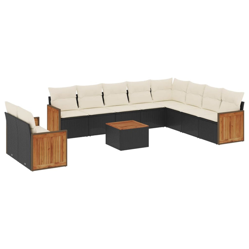 11 Piece Garden Sofa Set with Cushions Black Poly Rattan