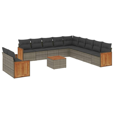 12 Piece Garden Sofa Set with Cushions Grey Poly Rattan