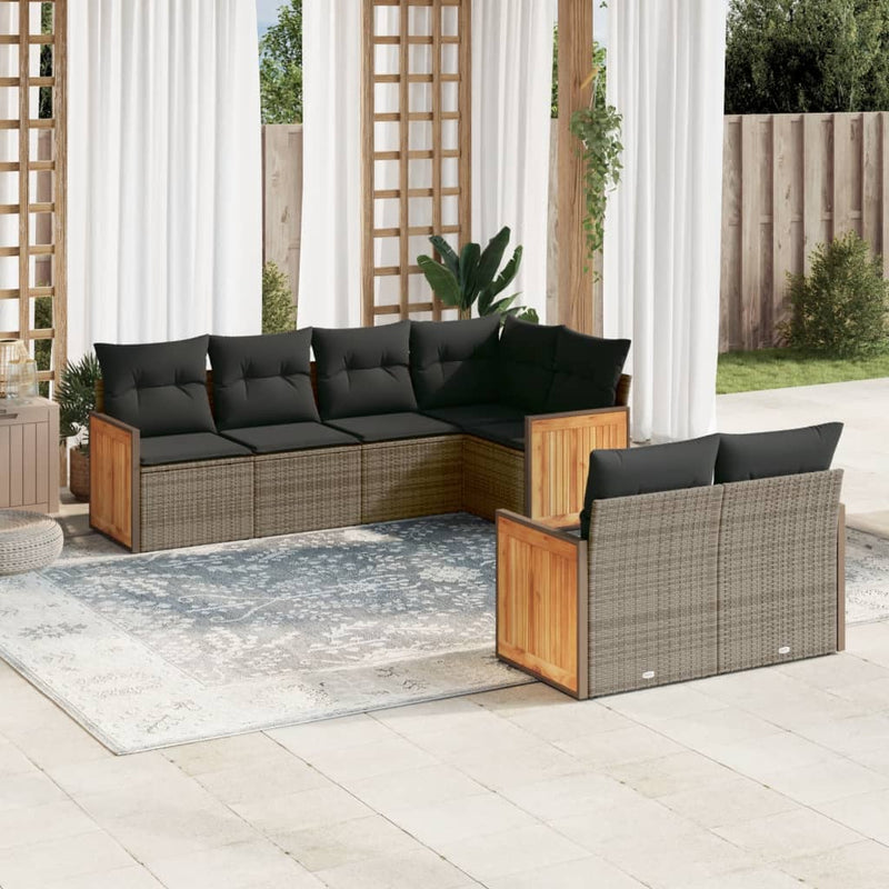 7 Piece Garden Sofa Set with Cushions Grey Poly Rattan