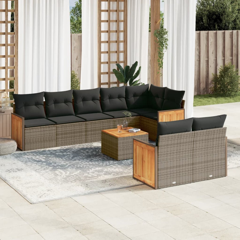 9 Piece Garden Sofa Set with Cushions Grey Poly Rattan