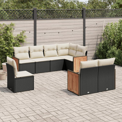 8 Piece Garden Sofa Set with Cushions Black Poly Rattan