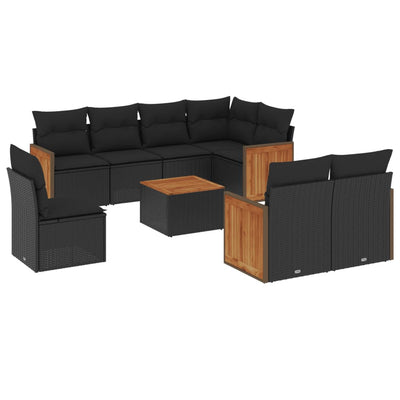 9 Piece Garden Sofa Set with Cushions Black Poly Rattan