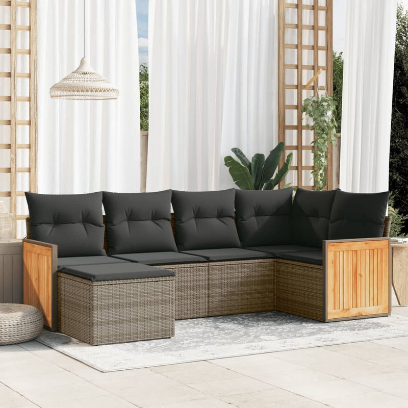 6 Piece Garden Sofa Set with Cushions Grey Poly Rattan