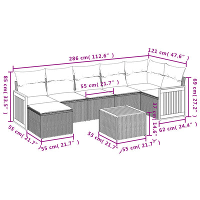 8 Piece Garden Sofa Set with Cushions Grey Poly Rattan