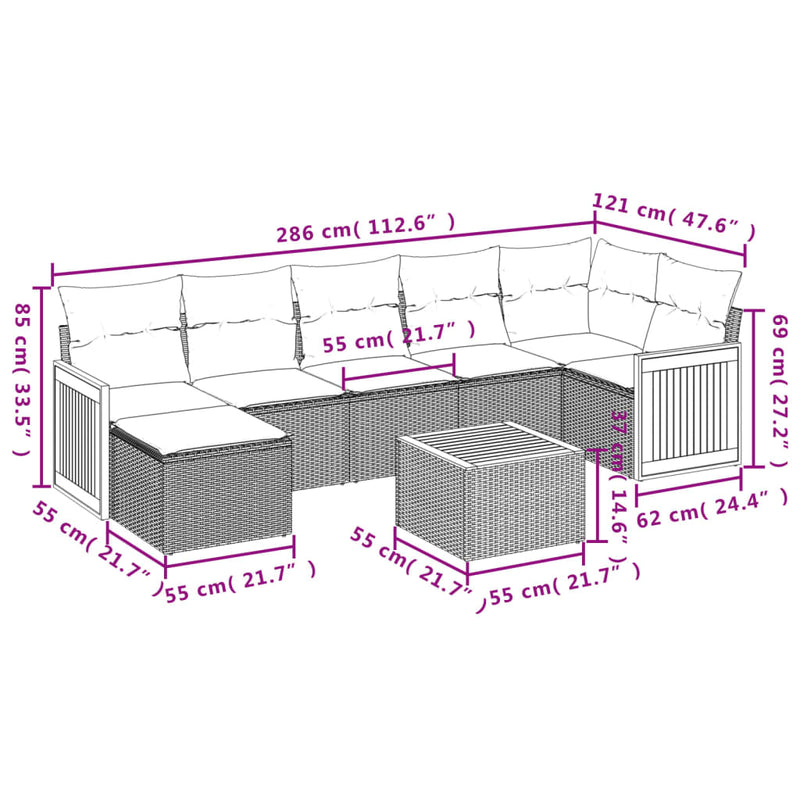 8 Piece Garden Sofa Set with Cushions Grey Poly Rattan