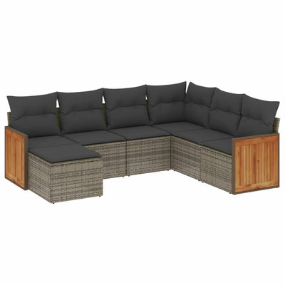 7 Piece Garden Sofa Set with Cushions Grey Poly Rattan