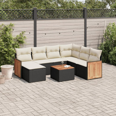 8 Piece Garden Sofa Set with Cushions Black Poly Rattan