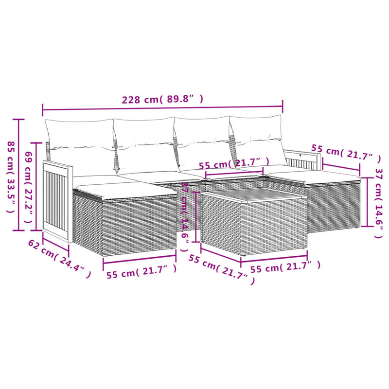 7 Piece Garden Sofa Set with Cushions Grey Poly Rattan