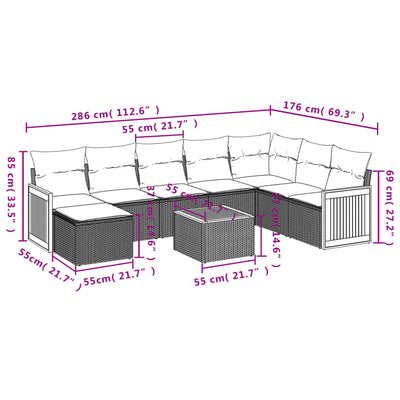 9 Piece Garden Sofa Set with Cushions Grey Poly Rattan