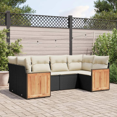 6 Piece Garden Sofa Set with Cushions Black Poly Rattan