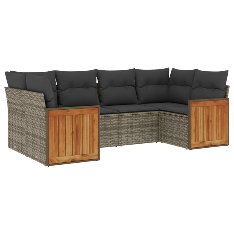 6 Piece Garden Sofa Set with Cushions Grey Poly Rattan