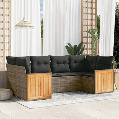 6 Piece Garden Sofa Set with Cushions Grey Poly Rattan