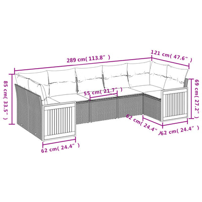 7 Piece Garden Sofa Set with Cushions Beige Poly Rattan