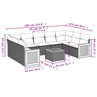 10 Piece Garden Sofa Set with Cushions Grey Poly Rattan