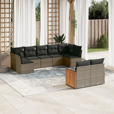 9 Piece Garden Sofa Set with Cushions Grey Poly Rattan