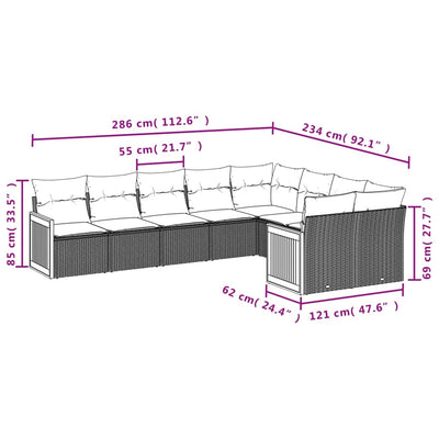 9 Piece Garden Sofa Set with Cushions Grey Poly Rattan