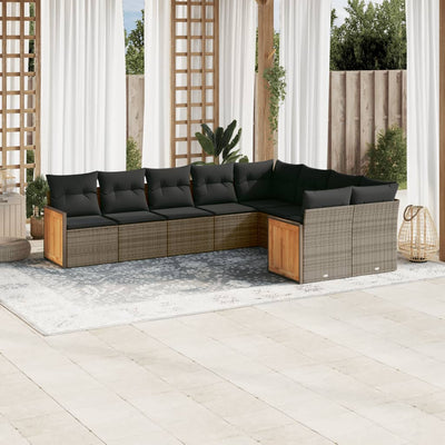 9 Piece Garden Sofa Set with Cushions Grey Poly Rattan