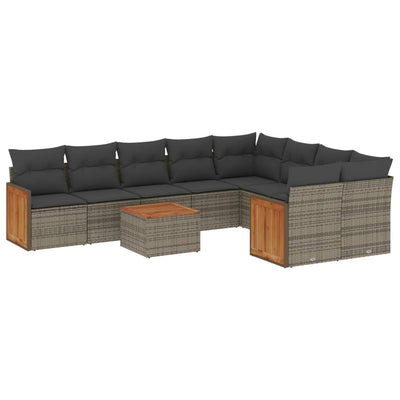 10 Piece Garden Sofa Set with Cushions Grey Poly Rattan