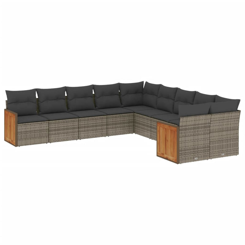 10 Piece Garden Sofa Set with Cushions Grey Poly Rattan