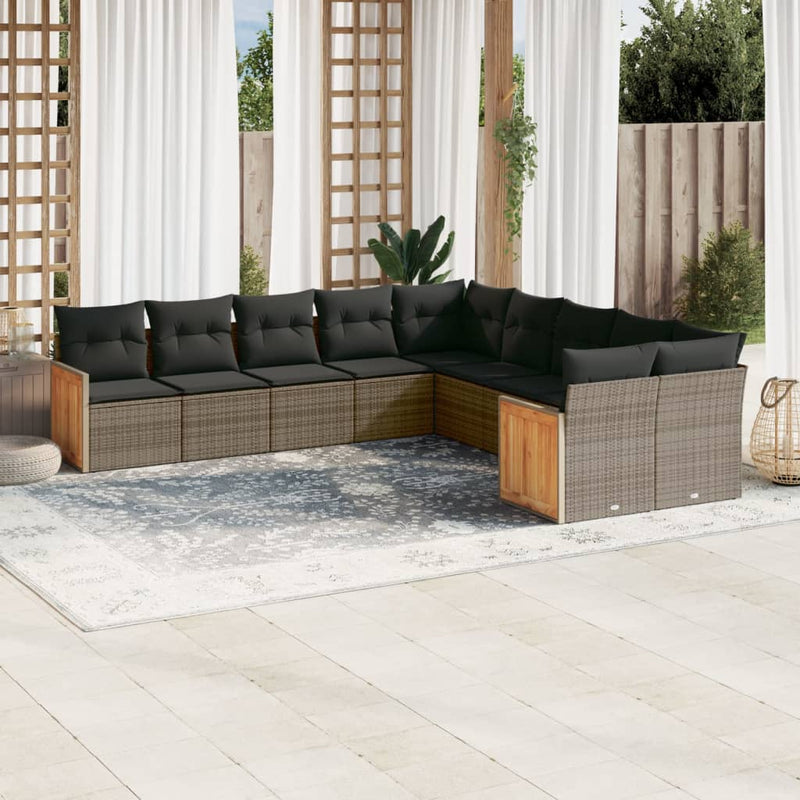 10 Piece Garden Sofa Set with Cushions Grey Poly Rattan