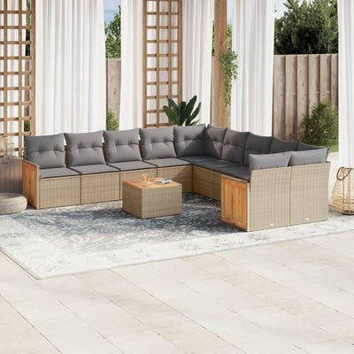 11 Piece Garden Sofa Set with Cushions Beige Poly Rattan