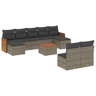 10 Piece Garden Sofa Set with Cushions Grey Poly Rattan