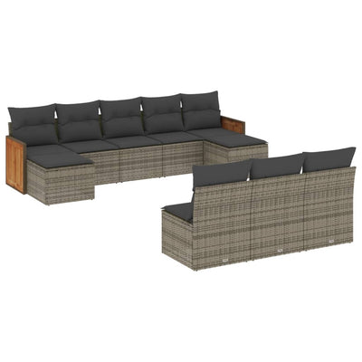 10 Piece Garden Sofa Set with Cushions Grey Poly Rattan