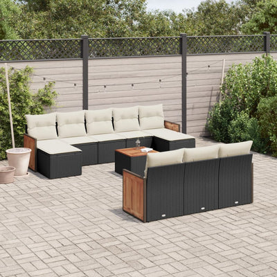 11 Piece Garden Sofa Set with Cushions Black Poly Rattan