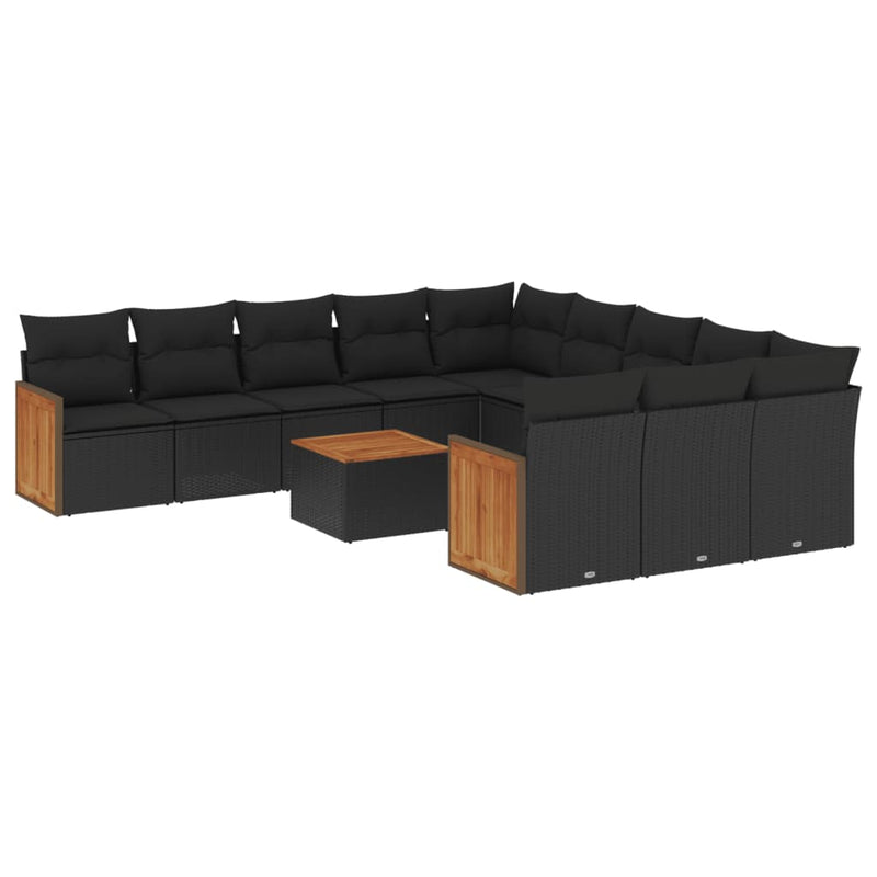 12 Piece Garden Sofa Set with Cushions Black Poly Rattan