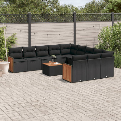 12 Piece Garden Sofa Set with Cushions Black Poly Rattan