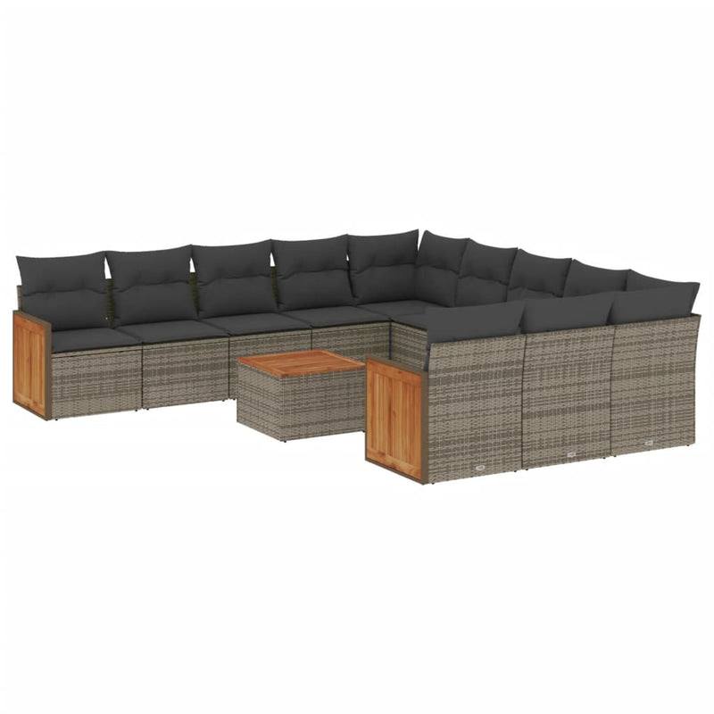 12 Piece Garden Sofa Set with Cushions Grey Poly Rattan