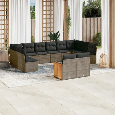 12 Piece Garden Sofa Set with Cushions Grey Poly Rattan