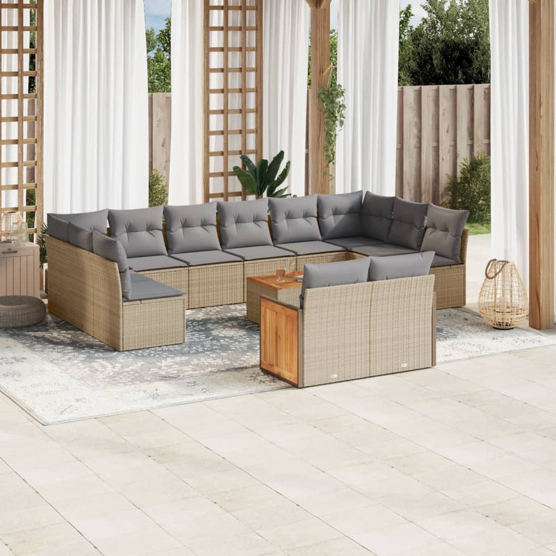 13 Piece Garden Sofa Set with Cushions Beige Poly Rattan