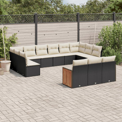 13 Piece Garden Sofa Set with Cushions Black Poly Rattan