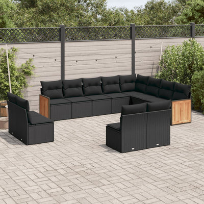 12 Piece Garden Sofa Set with Cushions Black Poly Rattan