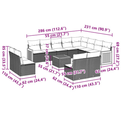 13 Piece Garden Sofa Set with Cushions Beige Poly Rattan