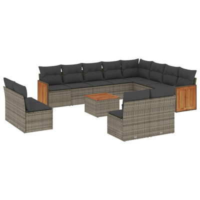 13 Piece Garden Sofa Set with Cushions Grey Poly Rattan