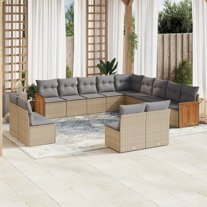 13 Piece Garden Sofa Set with Cushions Beige Poly Rattan