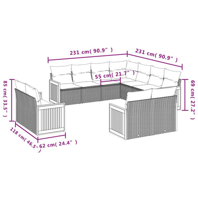 11 Piece Garden Sofa Set with Cushions Beige Poly Rattan