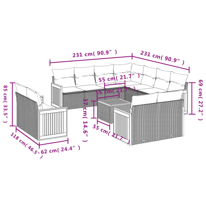 12 Piece Garden Sofa Set with Cushions Beige Poly Rattan