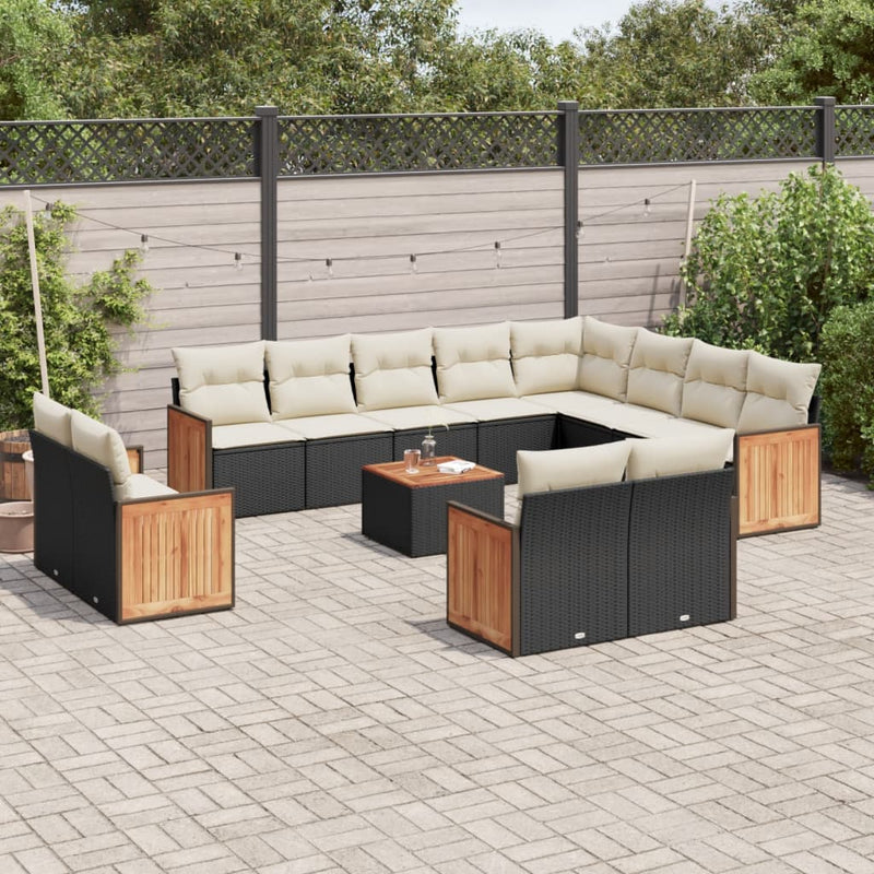 13 Piece Garden Sofa Set with Cushions Black Poly Rattan