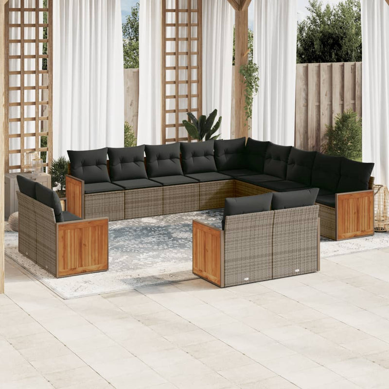 13 Piece Garden Sofa Set with Cushions Grey Poly Rattan