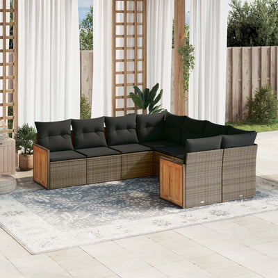 8 Piece Garden Sofa Set with Cushions Grey Poly Rattan